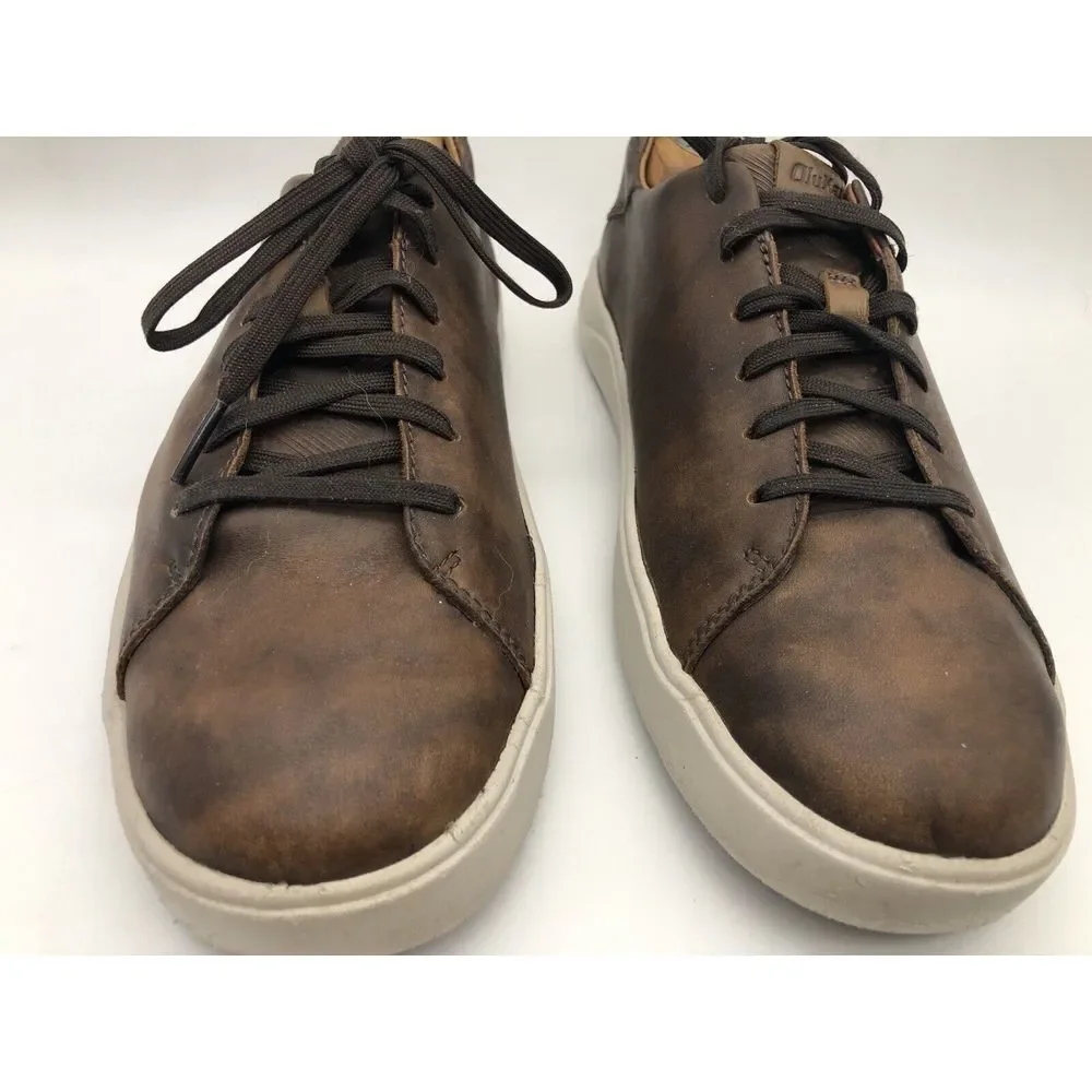 Olukai Lae'ahi Li 'Ili Lace Up Leather Sneakers Mens Dark Brown Patina Size 8.5